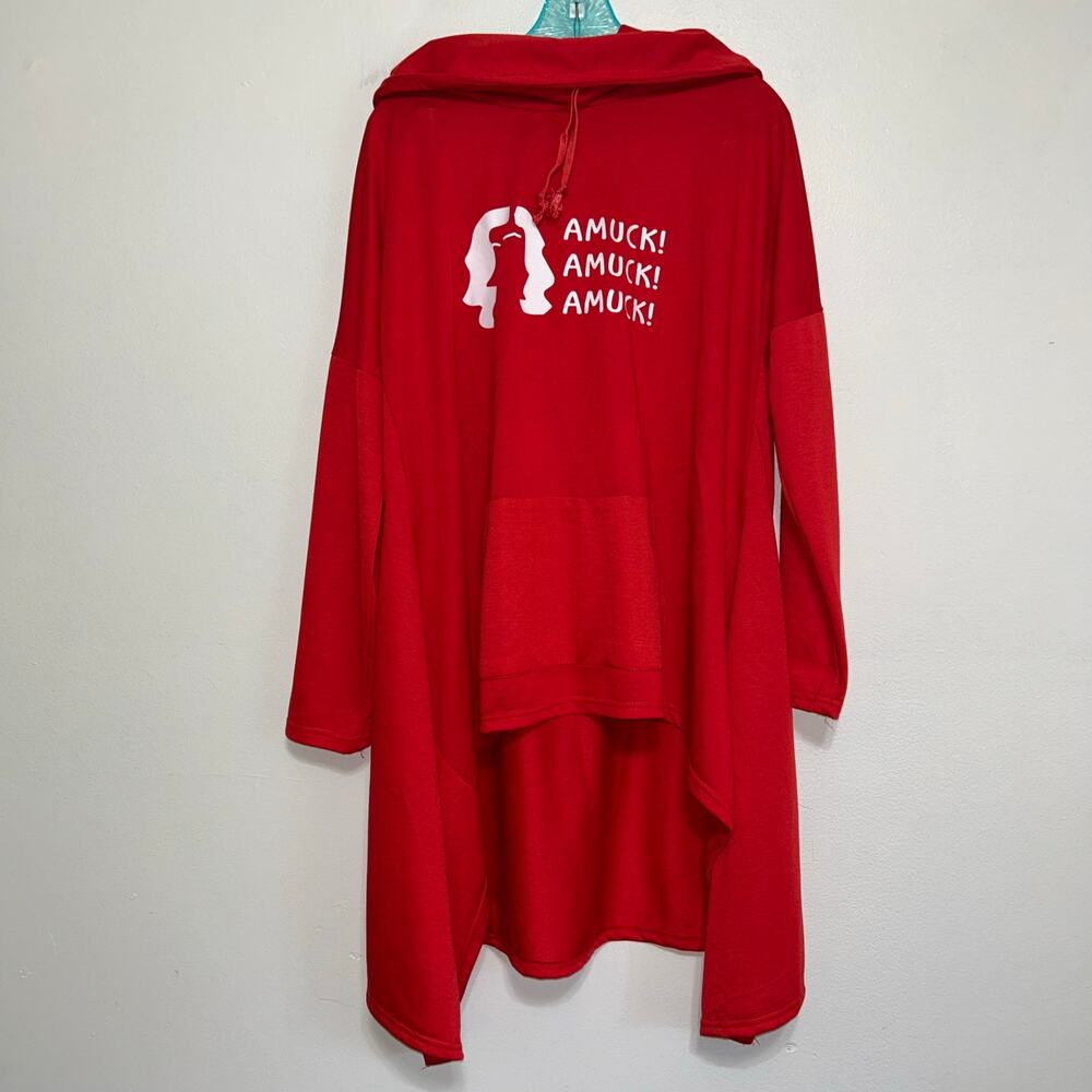 Red AMUCK Witch Graphic Hooded Shirt 2XL High Low Hem